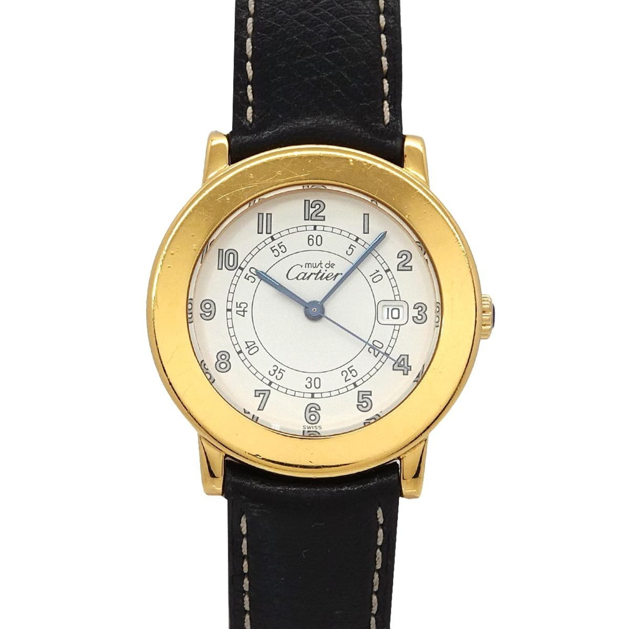 Cartier Must Ronde Vermeil LM W100844B Men\'s Watch, Date, Ivory, SV925 Quartz Watch