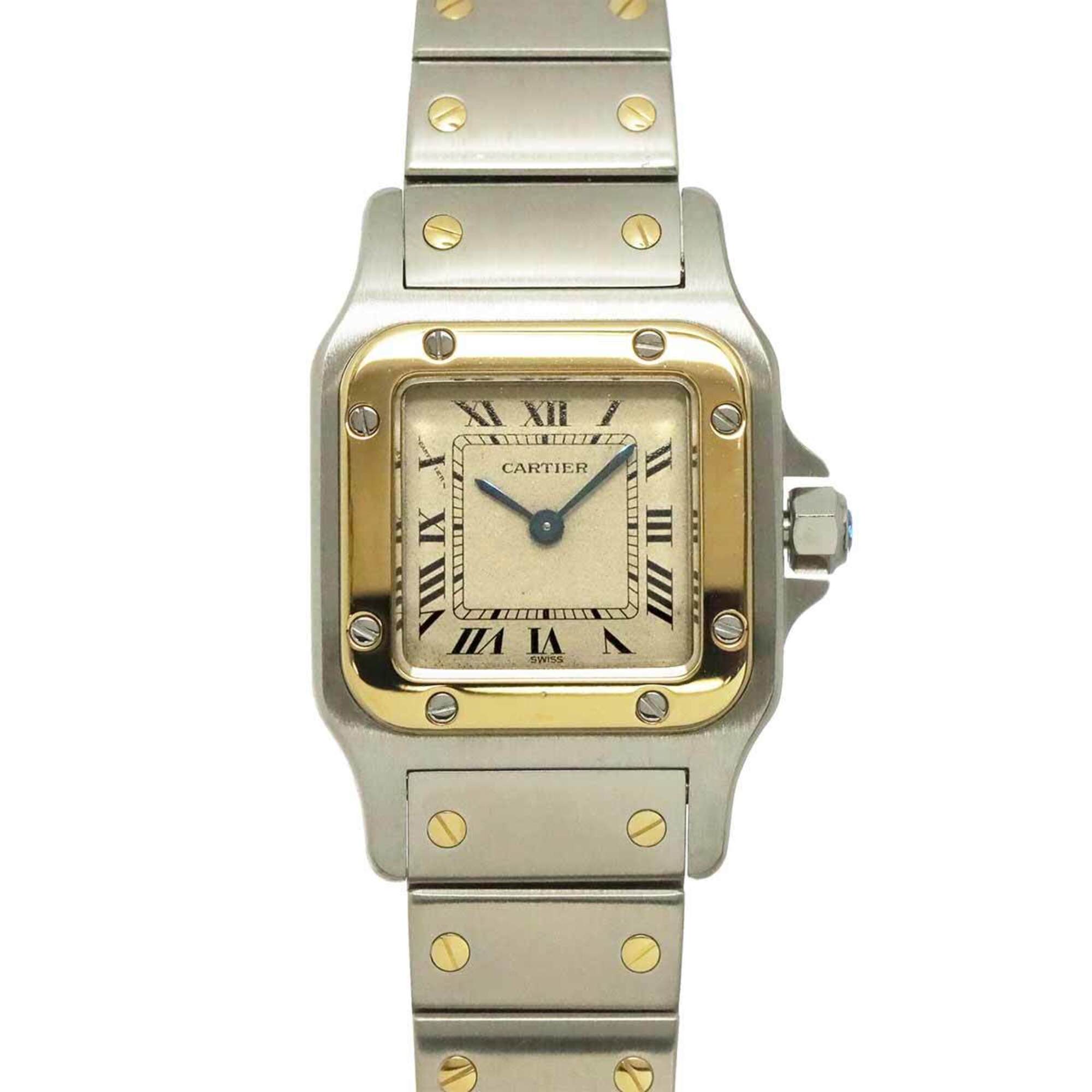 Cartier Santos Galbee SM W20012C4 Two-Tone Ladies\' Watch, Ivory & 18K Yellow Gold, Quartz Watch