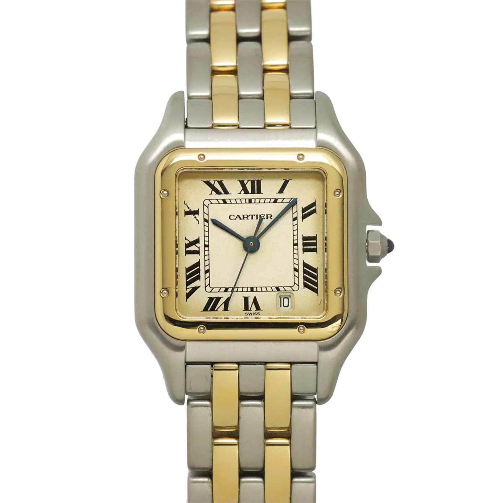 Cartier Panthre MM 2-Row W25028B6 Date Two-Tone Boys\' Watch Ivory YG Yellow Gold Quartz