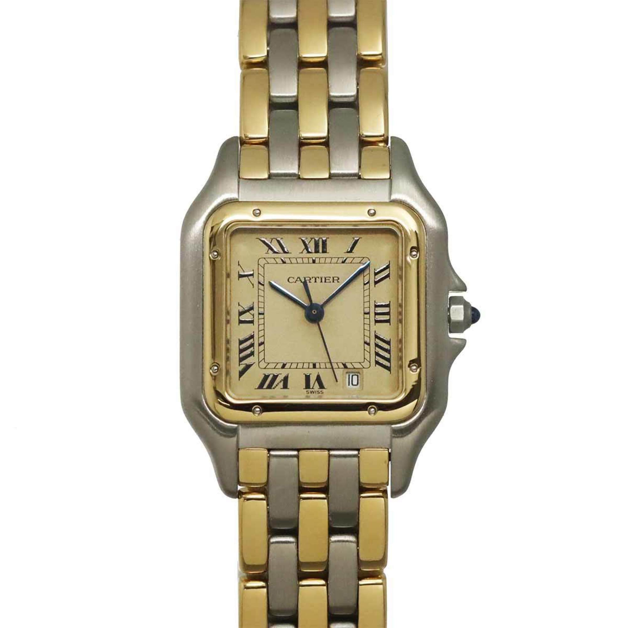 Cartier Panthre MM 3-Row Date Two-Tone Watch 83083244 Boys\' Ivory YG Yellow Gold Quartz