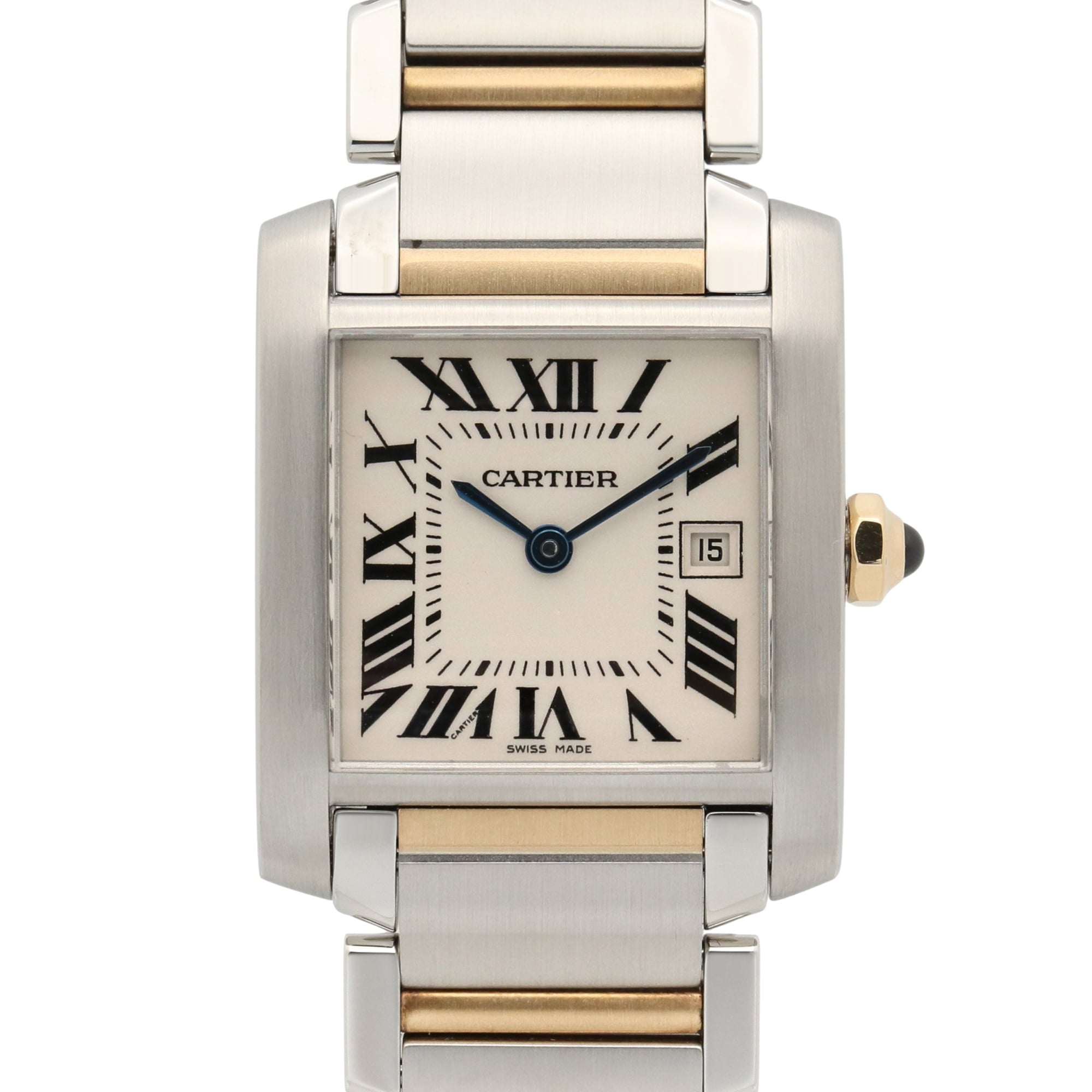 Cartier Tank Franaise MM Boys\' Watch, 18K Yellow Gold, Stainless Steel, Silver Tone, W51012Q4