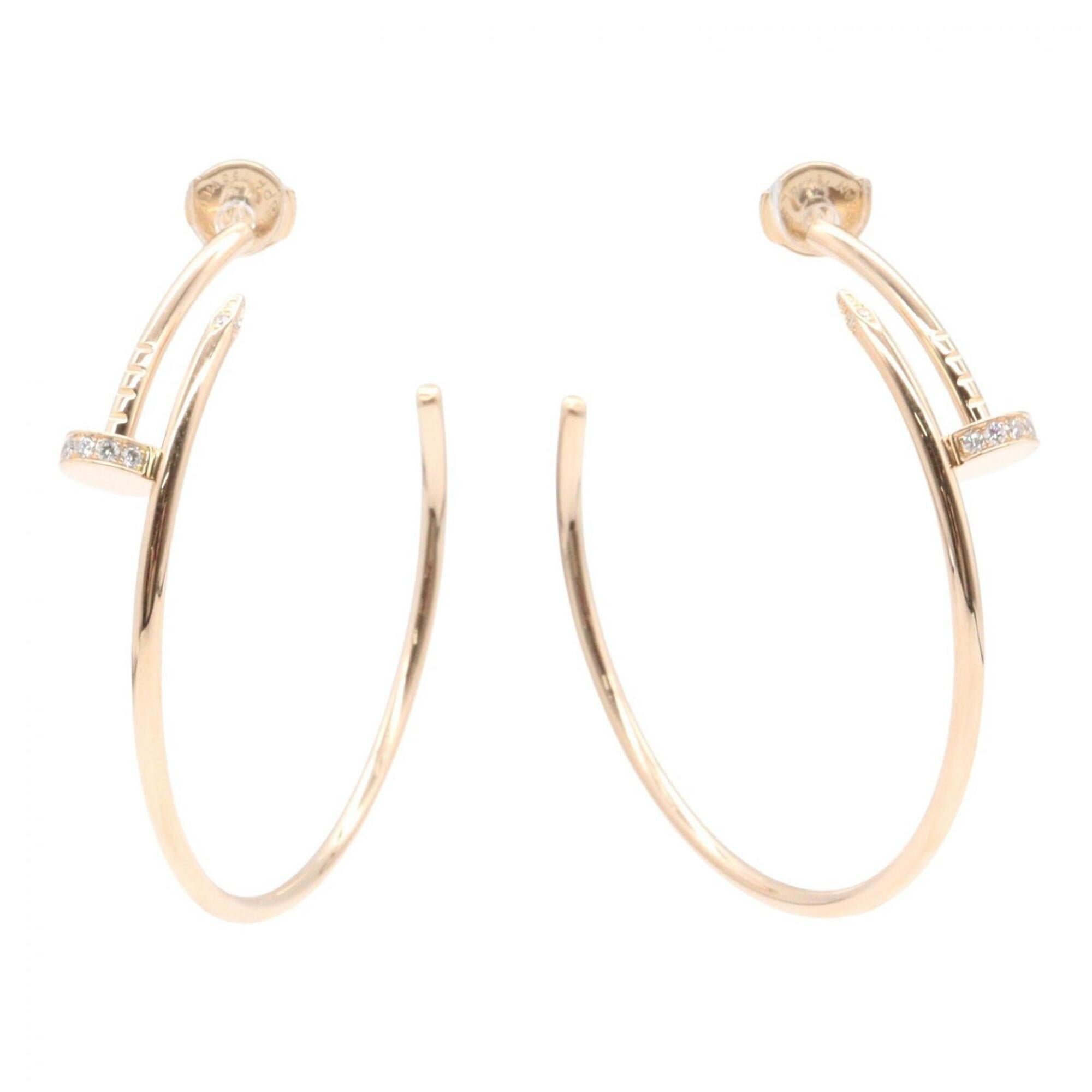 Cartier Juste un Clou Hoop Diamond Earrings, 18K Pink Gold (PG), Diamond, Women\'s, Tone, Clear B830