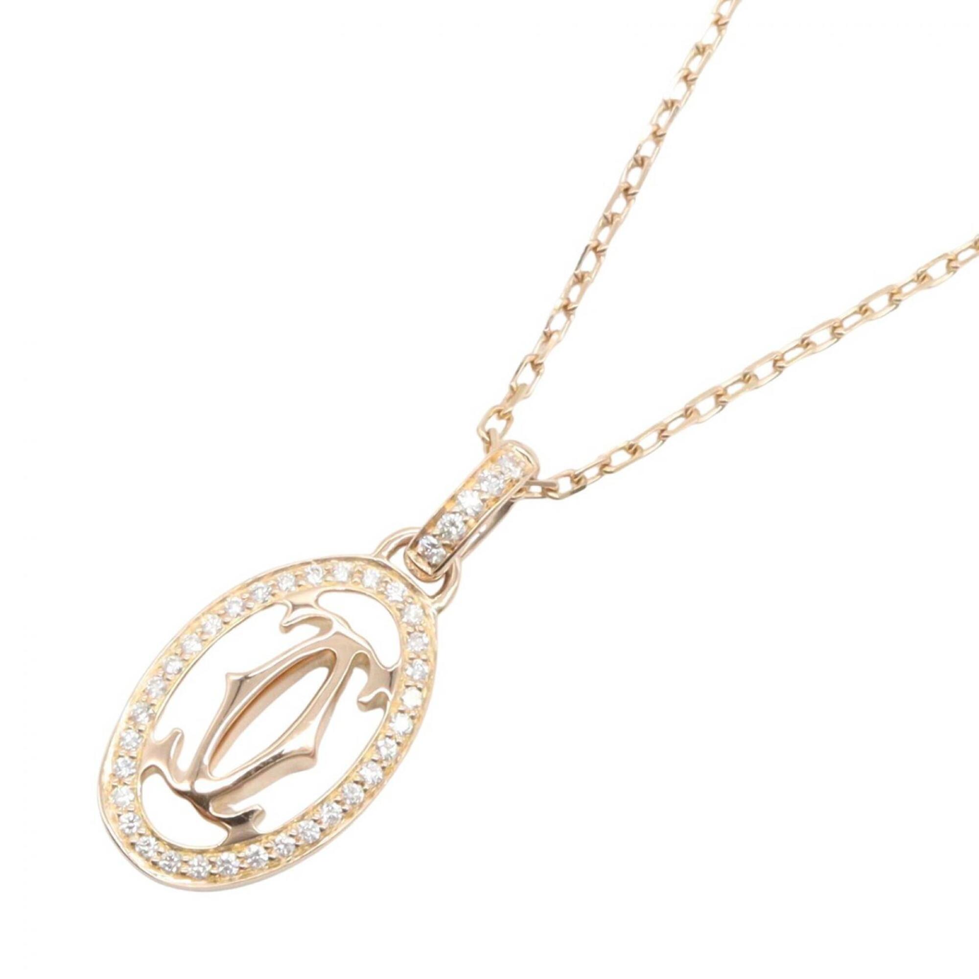 Cartier Double C Diamond Necklace, 18K Pink Gold (PG), Women\'s Tone, Clear Tone