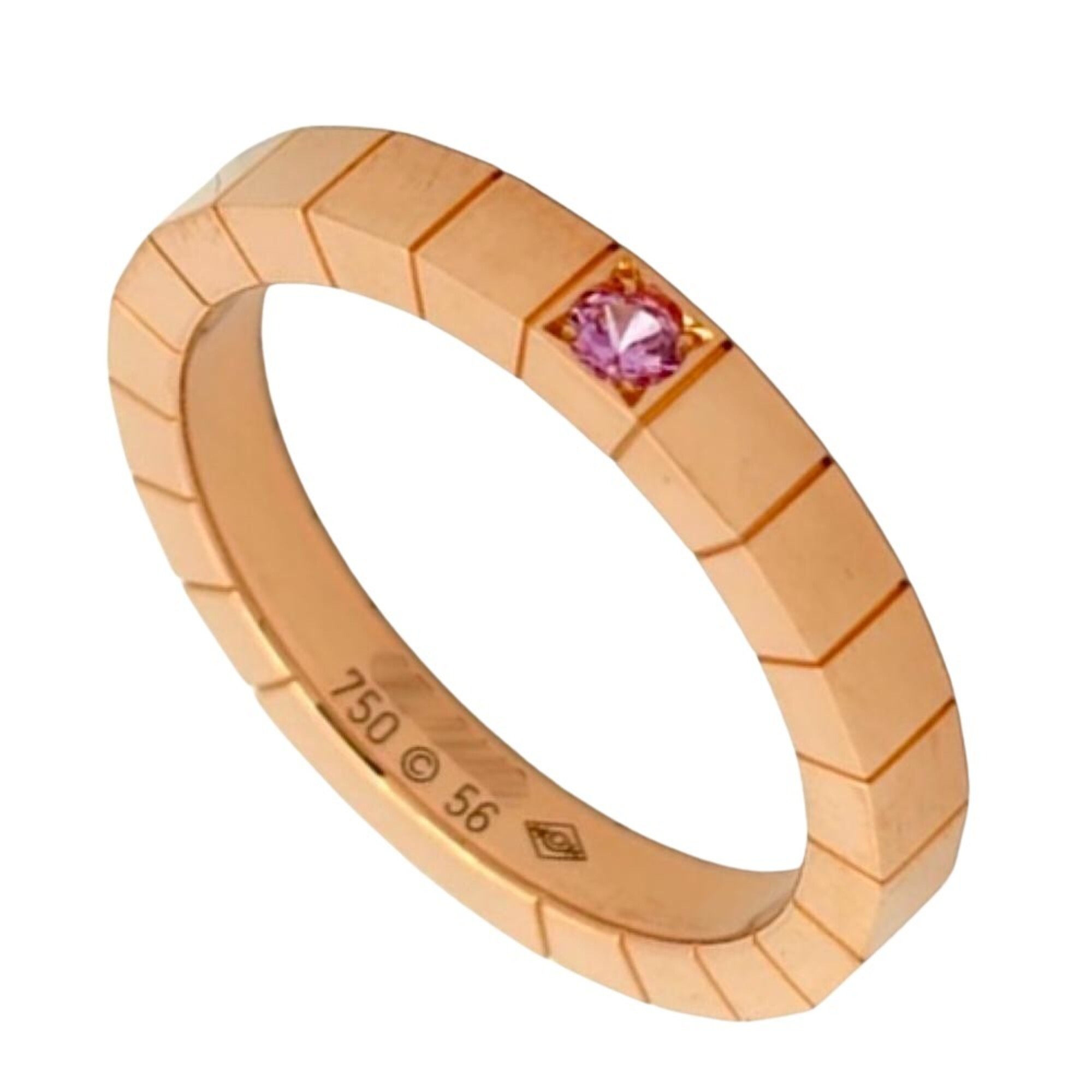 Cartier Lanieres Ring, Pink Sapphire, Size #56, 18KPG, 6.3g, Gold, Approx. 1cm, Women\'s