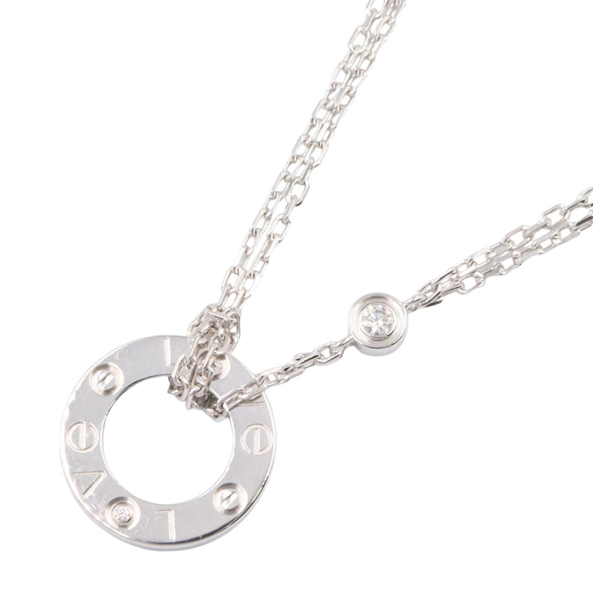 Cartier Love Circle Necklace 2PD Jewelry 18KWG (White Gold) Diamond Women\'s Silver Tone Clear B7219