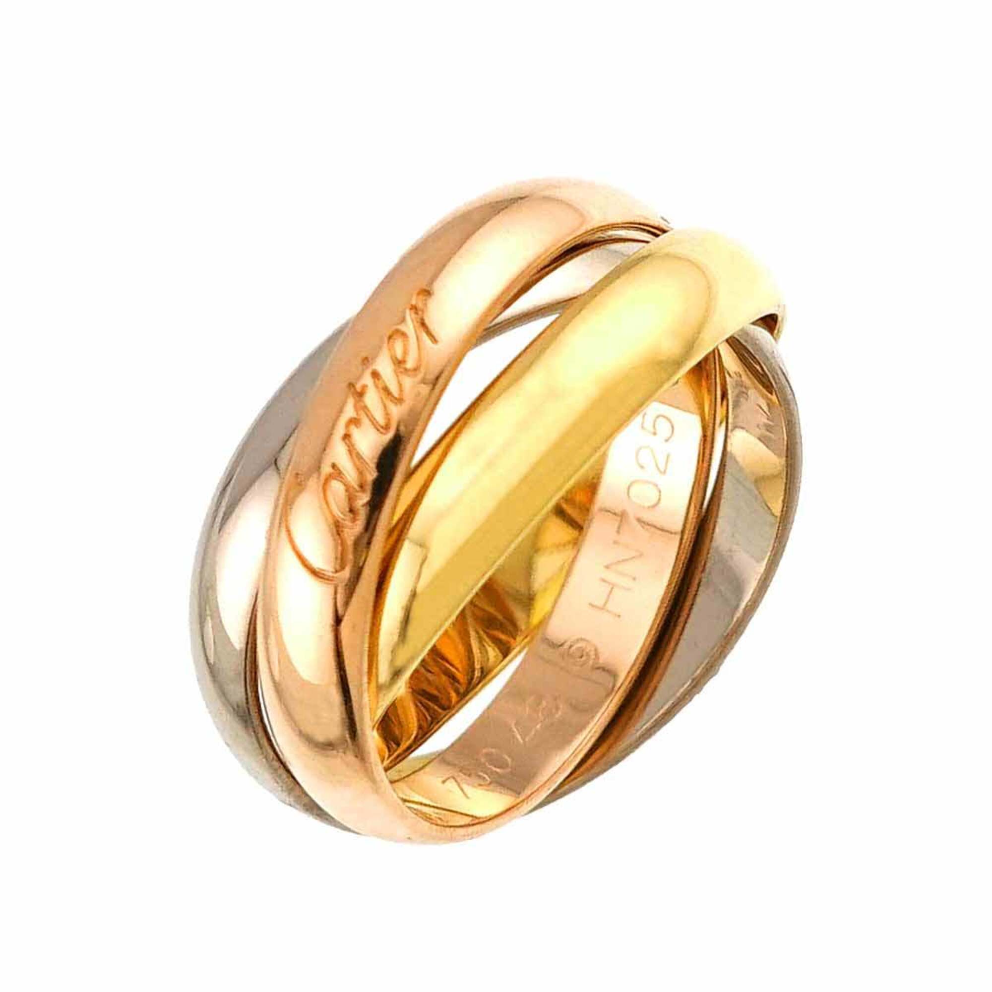 Cartier Trinity MM #48 Ring, 18K Yellow Gold, White Pink Triple Band, Three Colors, 750 Gold.