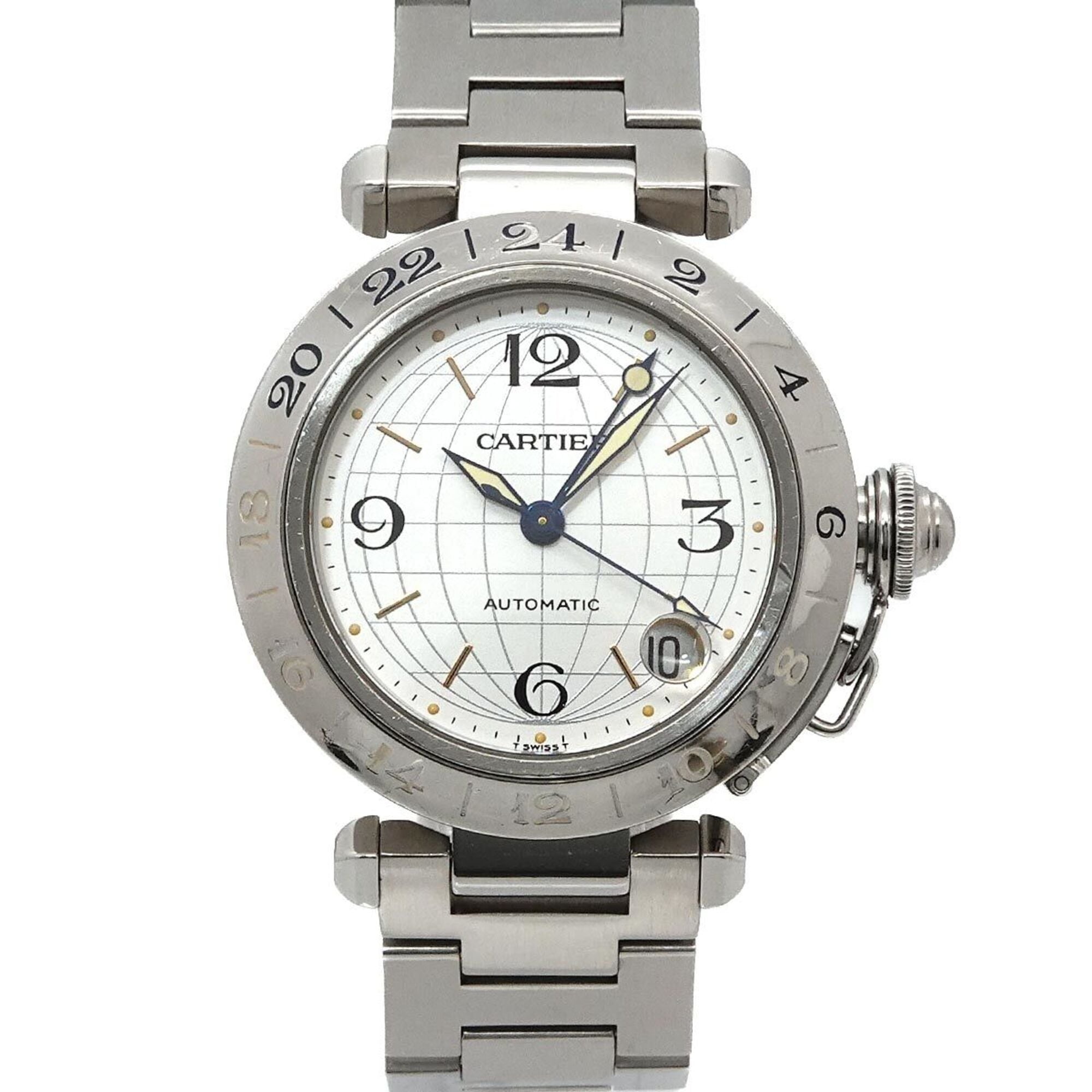 Cartier Pasha C Meridian GMT W31029M7 Boys\' Watch, Date, Silver, Automatic Movement