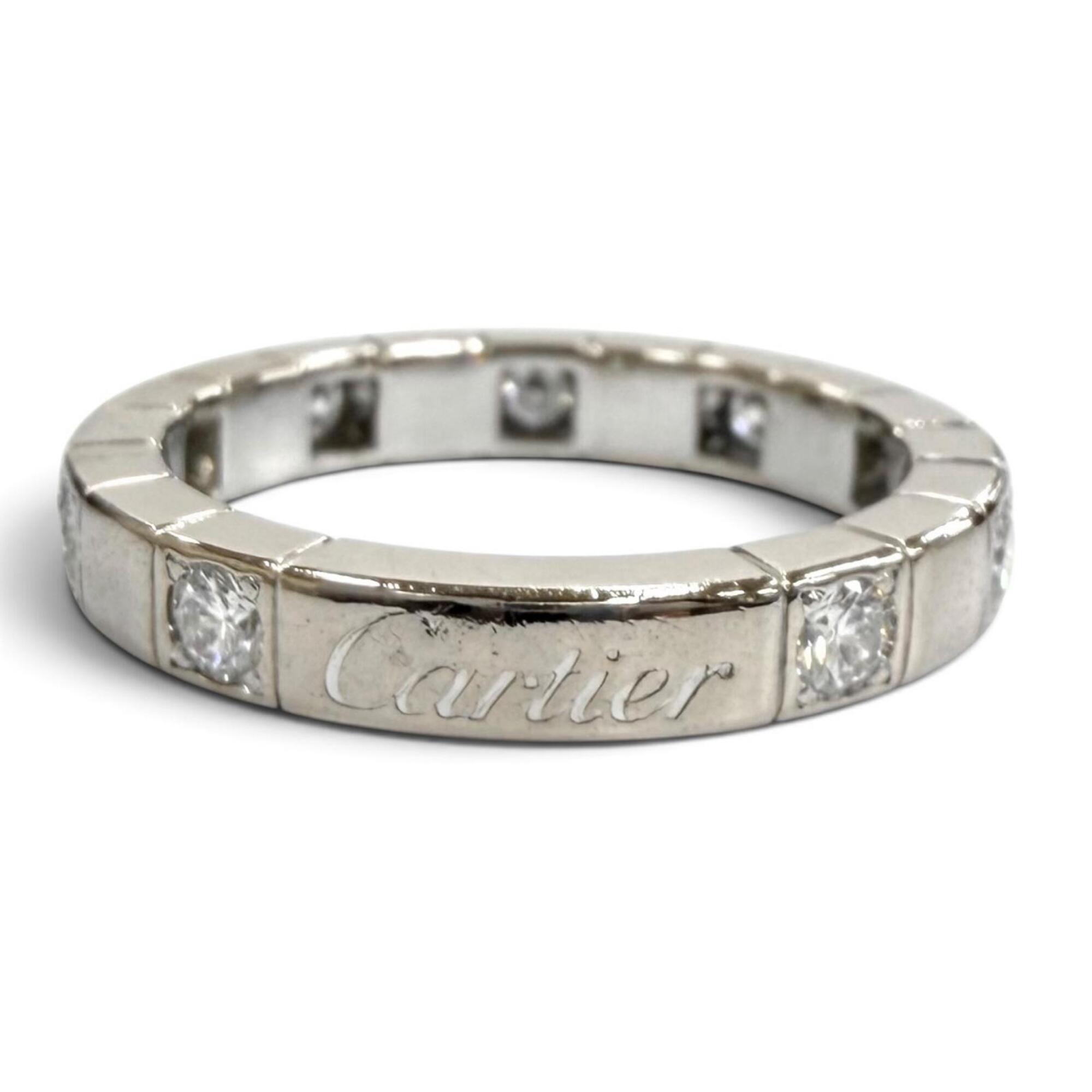 Cartier Lanieres 750 (WG) Half-Diamond Ring with 9 Diamonds and Logo, Size 49, Weight 4.9g, Women\'s