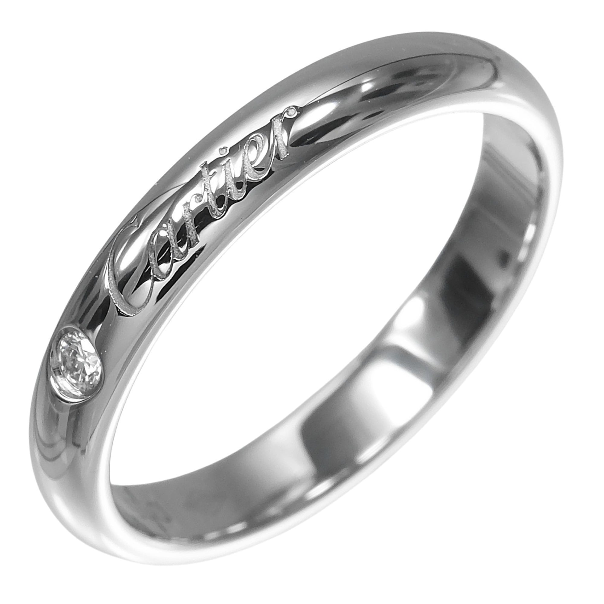 Cartier C de Engraved Ring, Size 10, 3mm Diamond, Pt950 Platinum, Approx. 4g, CARTIER, Grade A