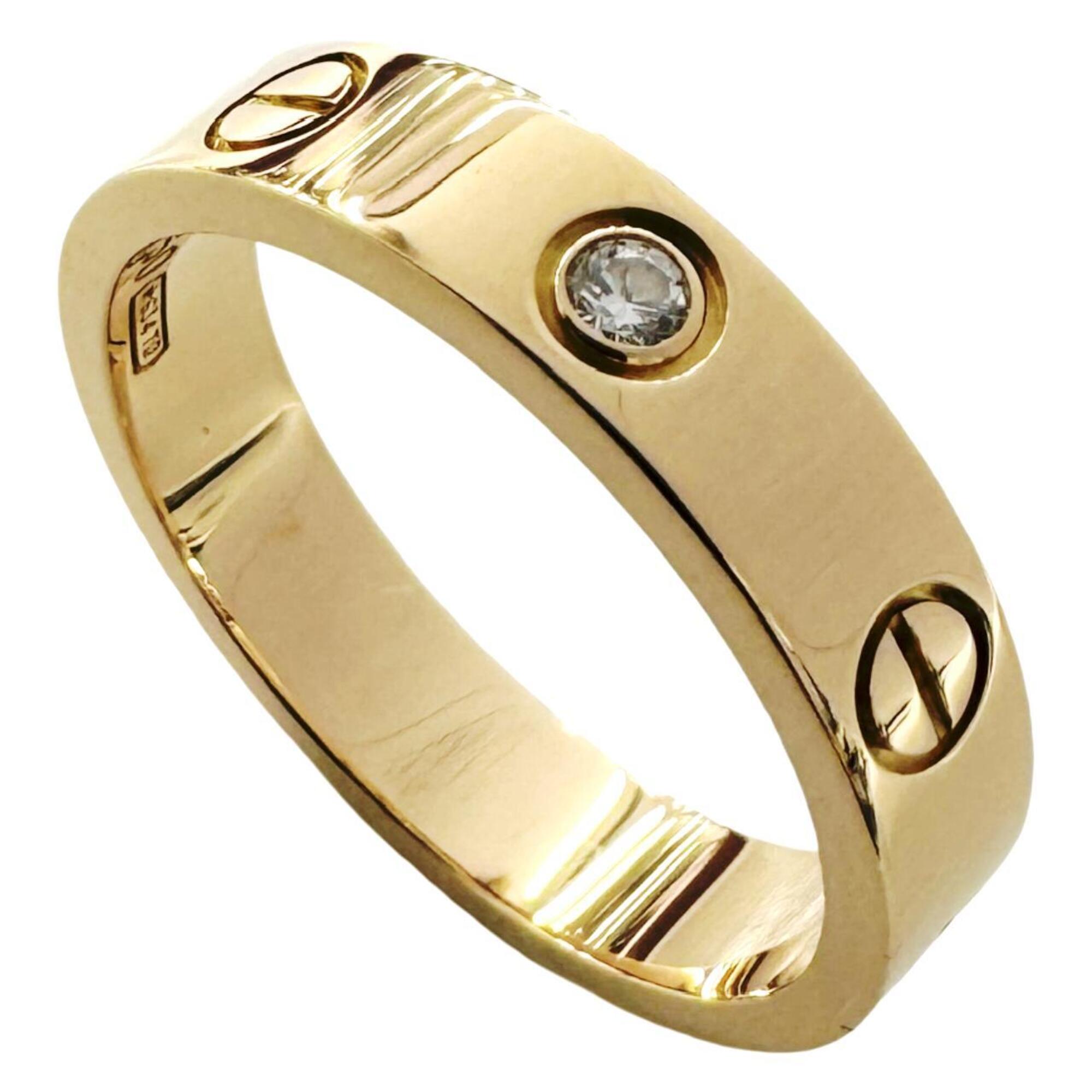 Cartier Mini Love Ring with 1 Diamond, K18PG, Size #51, 4.5g, Women\'s/Men\'s Ring, Au750