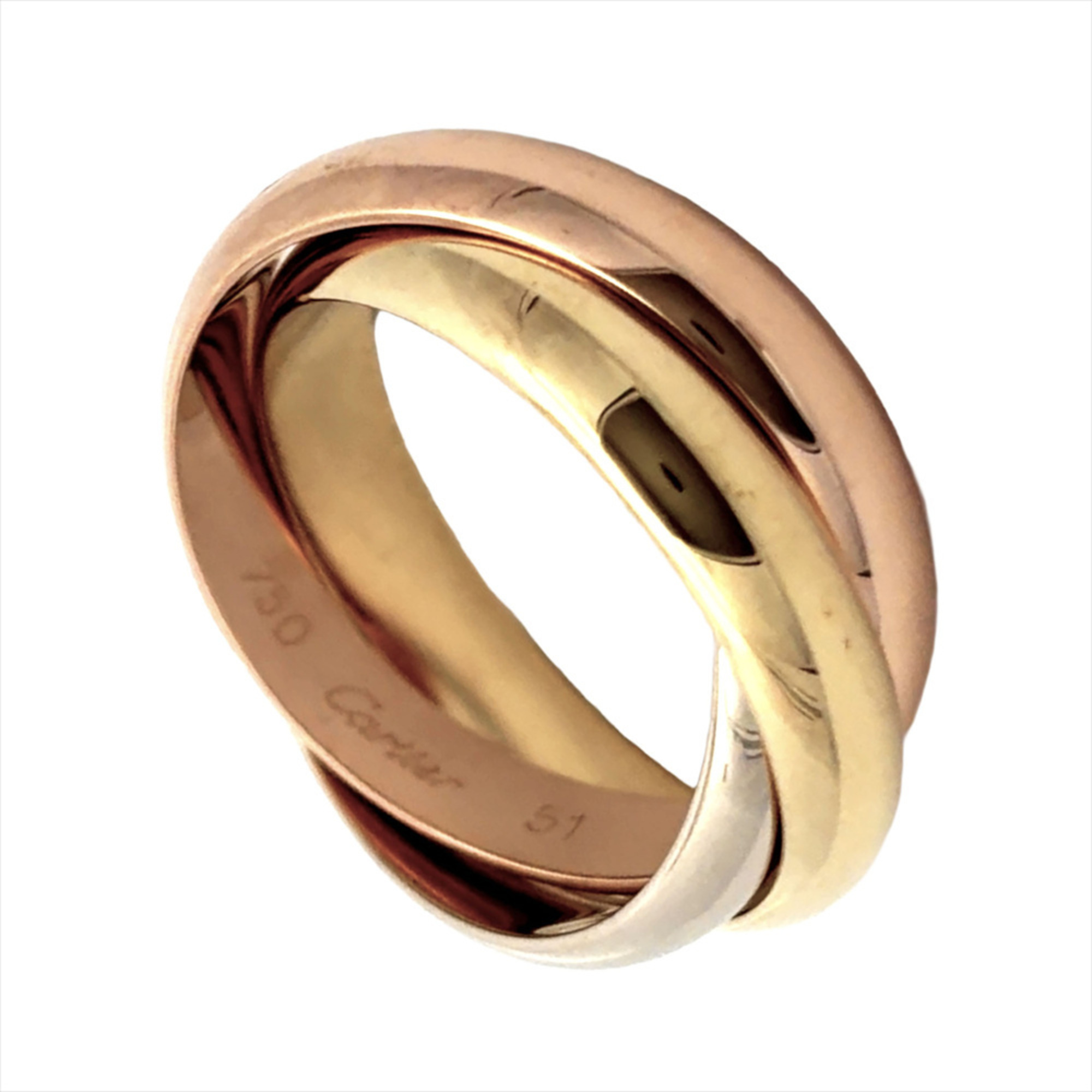 Cartier Trinity Ring, Size #51, 18K Yellow Gold (10.8g), Pink (18K White Gold), 3.8mm, Three-Color (