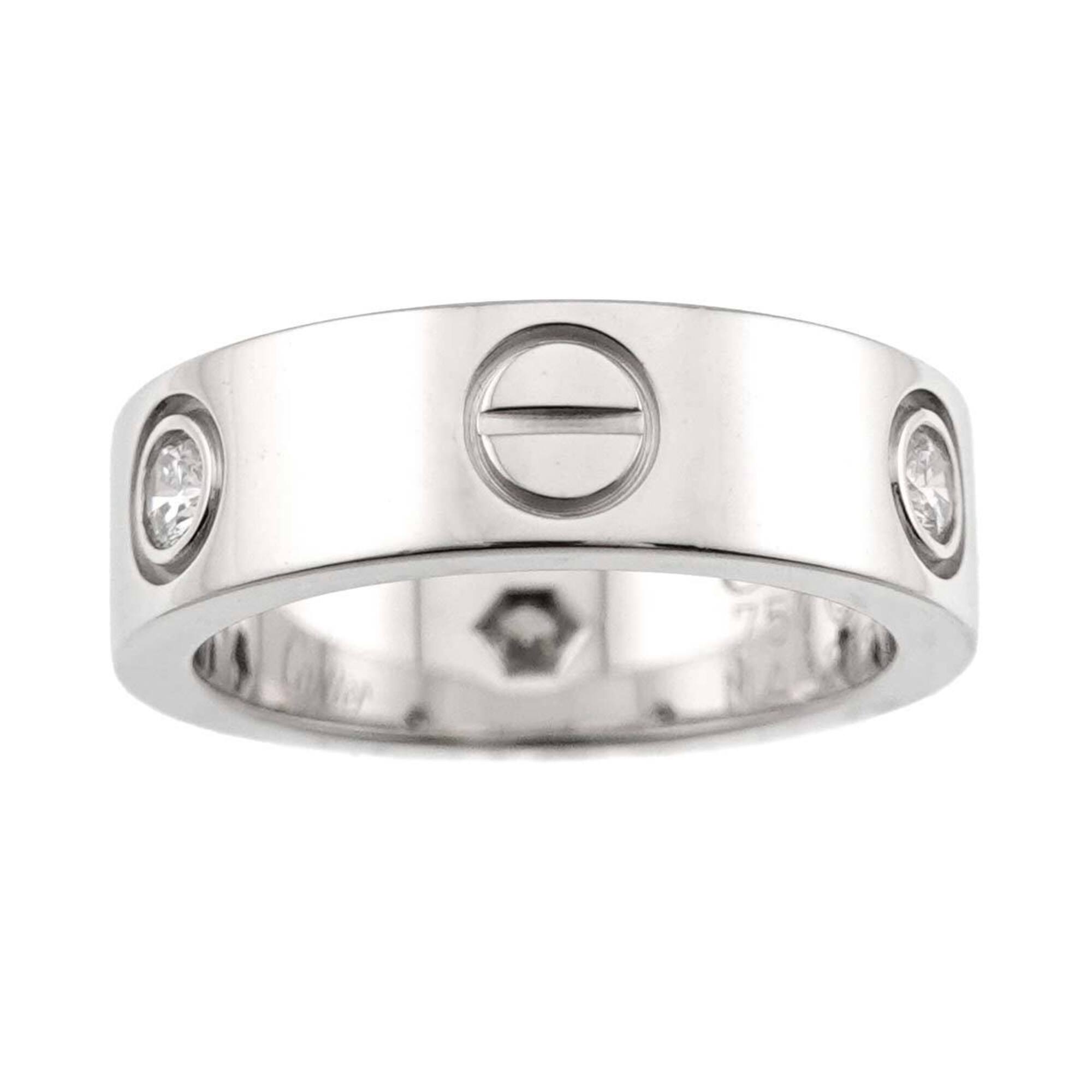 Cartier Love Ring #48, Half Diamond 3P, 18K WG White Gold 750.