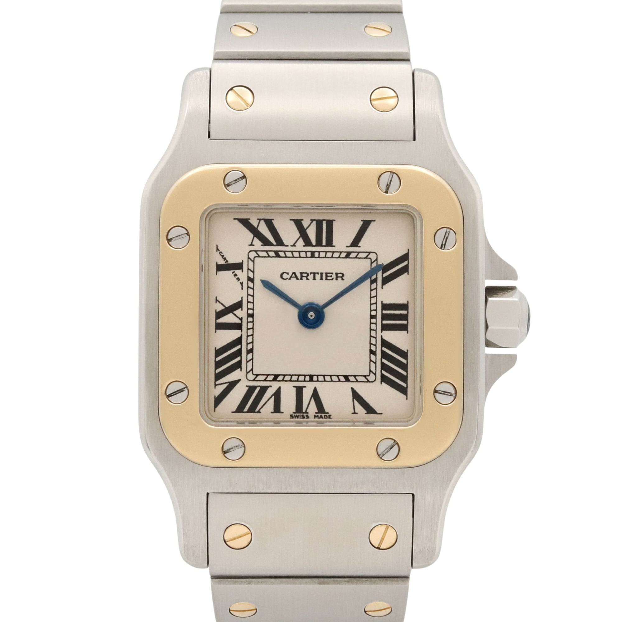 Cartier Santos Galbee SM Watch, 18K (Yellow Gold) Stainless Steel, Ladies, Silver Tone, W20012C4