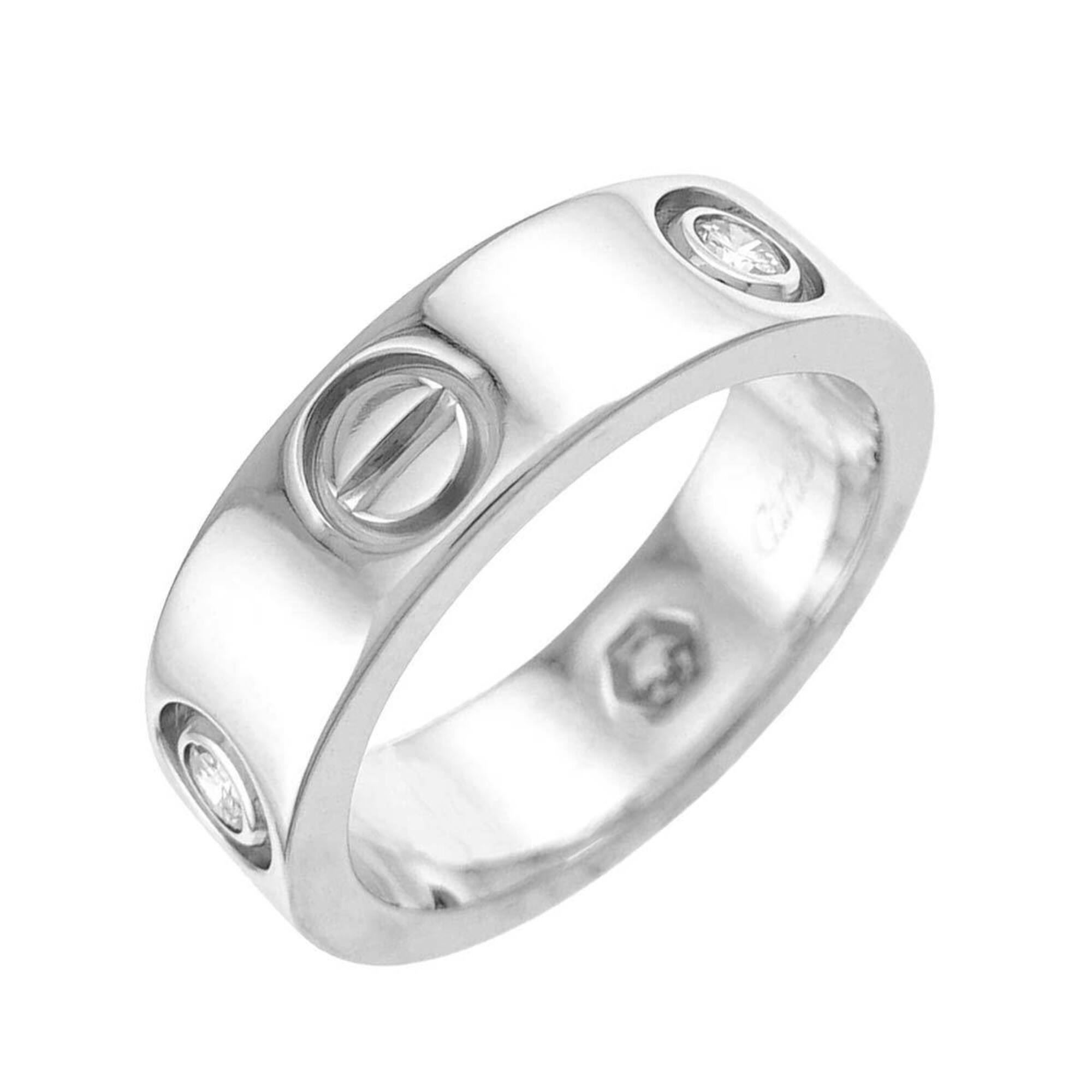 Cartier Love Classic #49 Ring, Half Diamond 3P, 18K WG White Gold 750, Ring