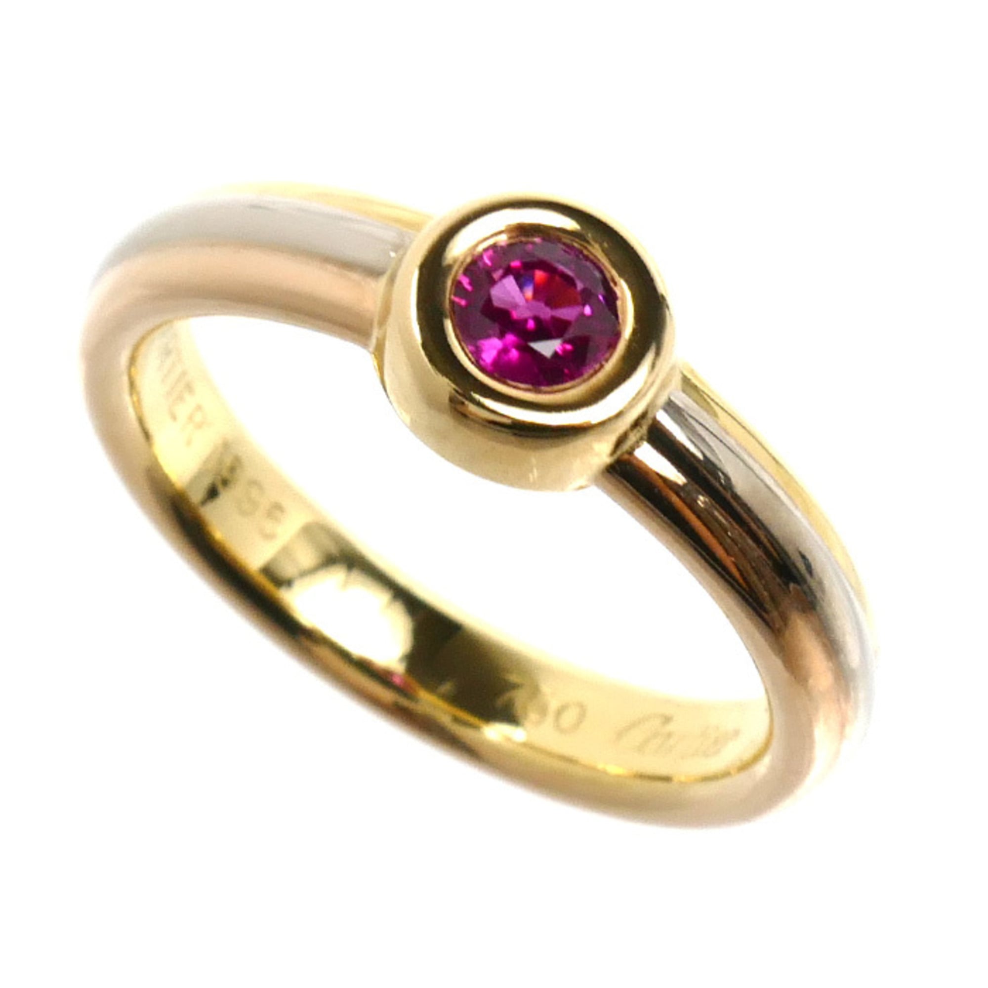 CARTIER (Cartier) 18K Yellow Gold (KYG), White (18KPG), Pink (18KPG) Monostone Ring with Ruby, Size