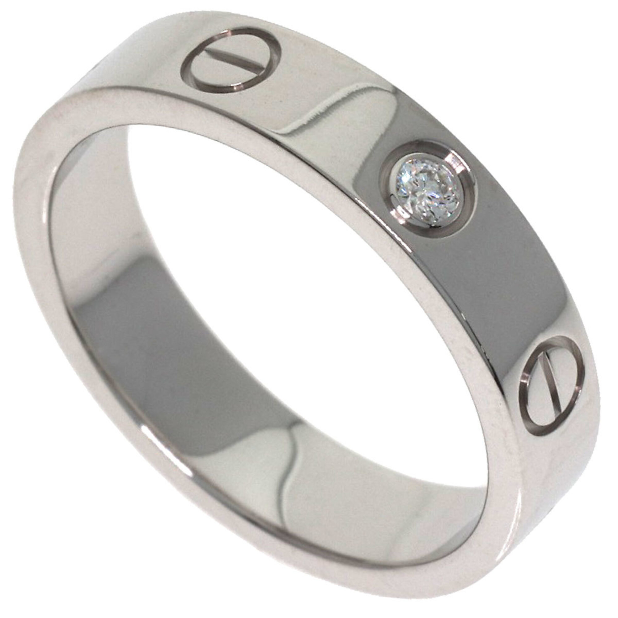 Cartier Mini Love Ring, 1P Diamond, Size 48, 18K White Gold, Women\'s Ring.