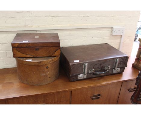 A 19th Century rosewood caddy, hat box and vintage case