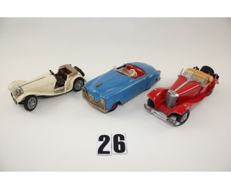 Unboxed Franklin Mint and Schuco Cars: Franklin Mint 1935 Mercedes Benz Special Roadster and 1938 Jaguar SS-100, blue Schuco 