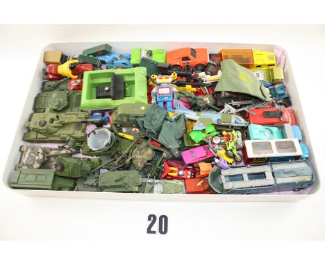 Collection of played with Dinky and Corgi Military Vehicles and various other makers Cars and Commercials; Dinky Military Per