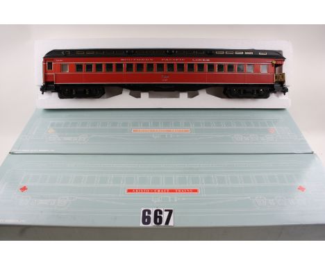 Aristo-Craft Gauge 1 American Coaching stock: three large bogie cars comprising Observation, Diner and Combine cars, all in S