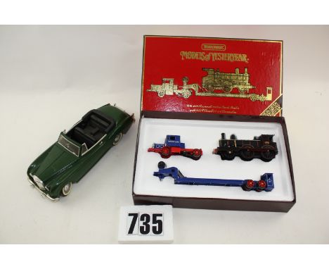 Models of Yesteryear GER 2-4-0 and Scammell low loader: MOY special edition with unpowered diecast locomotive as load, in ori