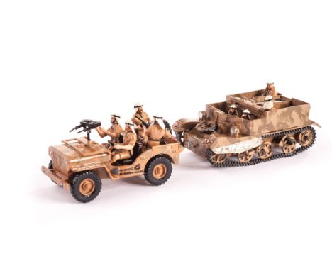 Fusilier Miniatures 8th Army L.R.D.G. bren gun carrier and jeep, VG, (2)