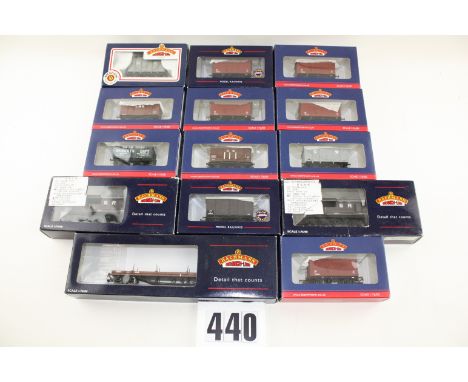 Bachmann OO Gauge freight stock: including SR brown 'Queen Mary' brake vans (2), LMS Bogie Bolster wagon, assorted vans in al