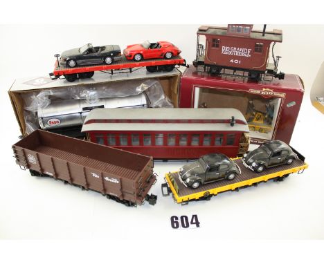 Bachmann Gauge 1 American Rolling Stock and Hand Car: including boxed 96201 Hand Car with trailer, Kit-built tanker, and unbo