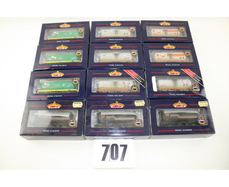 OO Gauge TTA tank wagons by Bachmann: comprising three Shell (black), three JET Aviation (green), two Bp (grey, two Gulf (gre