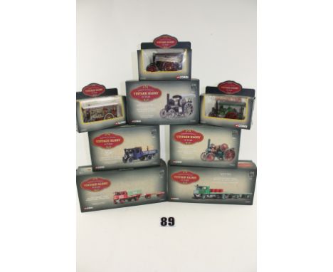 Corgi Vintage Glory Vehicles: 80205 Foden Dropside,  80303 and 80301 Traction Engines, 80302 Road Roller, 80111 and 80109 Fow