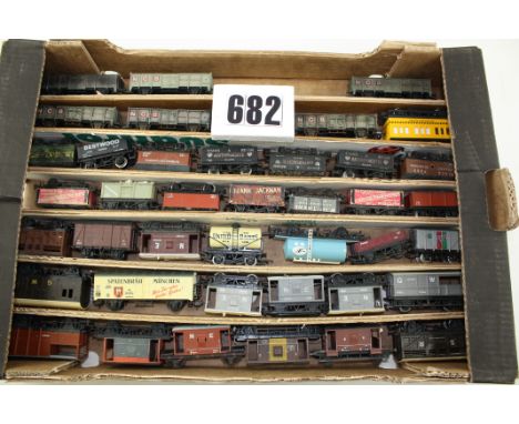 Unboxed OO/HO Gauge Freight stock by various makers: A tray containing various Coal Wagons, Track Cleaning Coach, Horse box, 