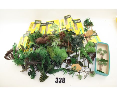 Britains and Merit plastic trees, Beech, Silver Birch, Fir, Apple, Palm, etc, etc, made up, with empty boxes, (27 Britains), 