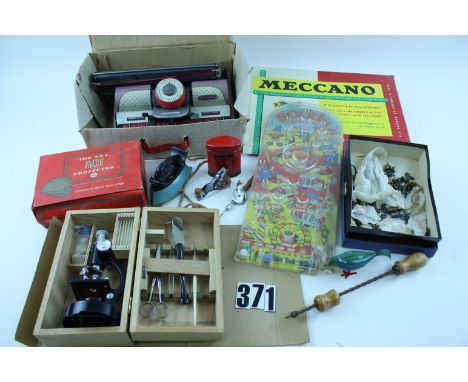 1960s and earlier Toys by Various Makers; Met toy Elegant pink tin Typewriter, ACE Projector with Merit Tiger Tim's Films str