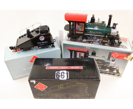 Aristo-Craft Gauge 1 American steam locomotive and tenders: A 2-4-2 locomotive in GNR green/black livery, together with a GNR