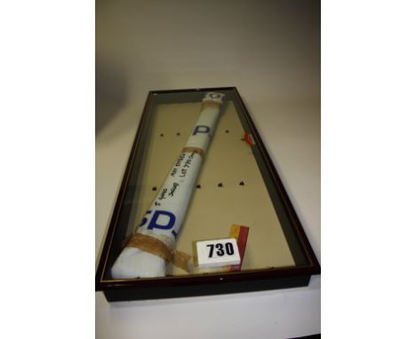 Display case by Timbercraft or similar: measuring 52" x 21", with five glass shelves 2½" wide, gold-lined mahogany finish and