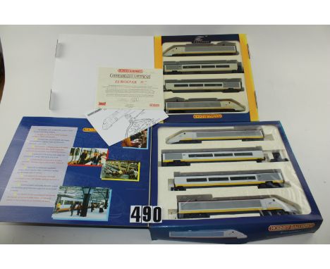 Hornby HO and OO scale 'Eurostar' train packs: comprising HO scale 4-car set with Commemorative Certificate (No. 326) based o