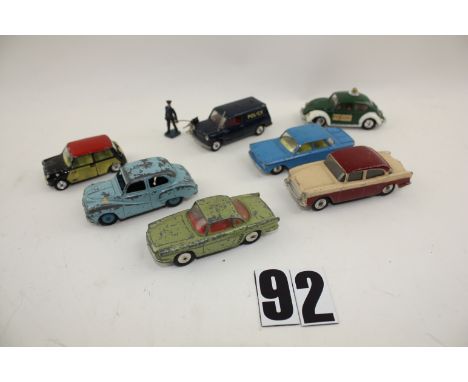 Dinky Toys and Corgi Toys Police and Civilian Cars: Dinky light blue Austin Somerset and cream and maroon Humber Hawk, Corgi 