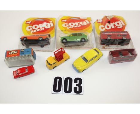 Lego 1960s VW Corgi Junior and other vehicles: Lego VW 1500 in plastic garage with original label, Herpa MB, in plastic pack,