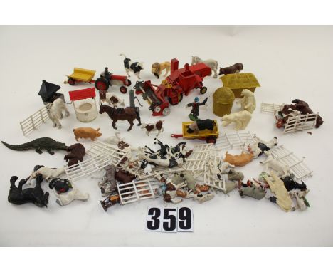 Britains Farm Animals and Corgi Farm Vehicles: Corgi Combine (parts missing) , Massey Tractor and two trailers and quantity o