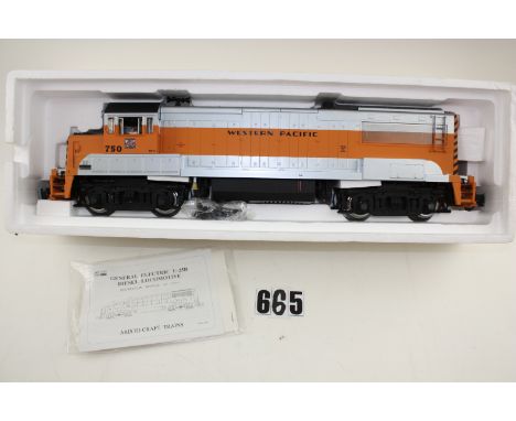 Aristo-Craft Gauge 1 American Diesel locomotive: ref 22116 GE U-25B Bo-Bo locomotive in Western Pacific orange/silver livery 