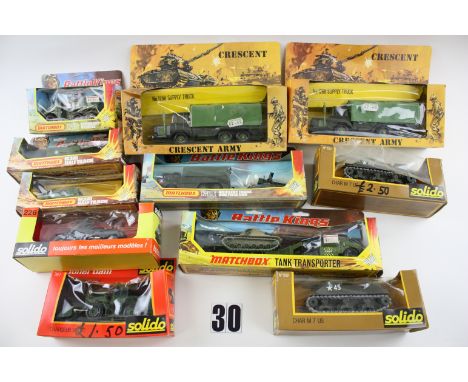 Matchbox Solido and Crescent Military Vehicles: Matchbox Battlekings  K108 Half Track (2), K 110 Recovery Vehicle, K116 Truck