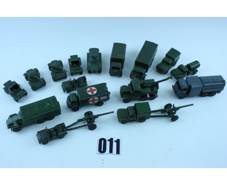 Dinky Toys unboxed Military Vehicles: Armoured Car (2), Scout Car (2), Austin Champ (2), 1-TonTruck (2), Water Tanker, 5.5 Me