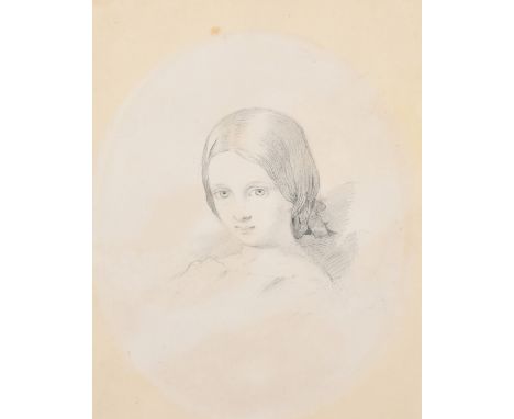 Circle of Princess Victoria, Head and shoulders portrait of a young girl, pencil drawing, inscription verso, 'Myself October 