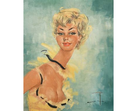 Circle of Domergue, French, a portrait of an elegant lady, oil on canvas, indistinctly signed, 21.75" x 18" (55 x 46cm).
