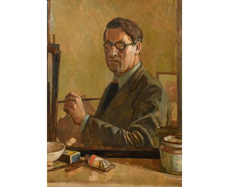 Percy Horton (1897-1970), a self portrait of the artist, in 1950, oil on panel, label verso, 16" x 12" (41 x 30cm).