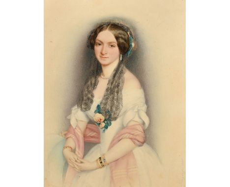 August Prinzhofer A three quarter length portrait of a lady, watercolour, signed and dated 1848, 9" x 7", (23x18cm),&nbsp; in