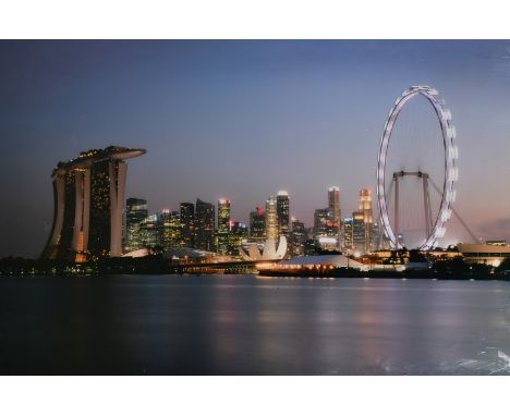 A panoramic view of Singapore Harbour at night, print on plexiglass, 39.5" x 59" (100 x 150cm), (unframed).