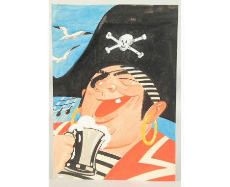 Edward Sylvester Hynes (1897-1982) Irish, Portrait of a happy pirate holding a drink,watercolour, 15" x 10.25", (38x26cm), al