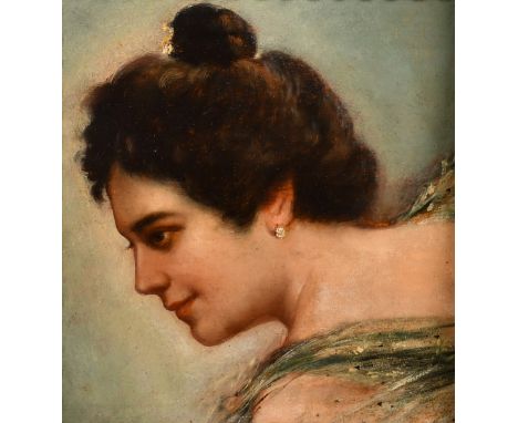 Circle of Eugene Von Blaas, a head study of an elegant female figure, oil on panel, 7" x 7", (18 x 18cm).