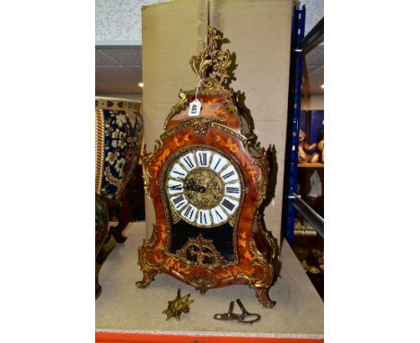 A BOXED REPRODUCTION LOUIS XIV MANTEL CLOCK, Franz Hermle &amp; Sons movement, with sunburst pendulum and keys, height 58cm (